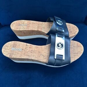 Michael Kors Black and Silver Wedge Sandals